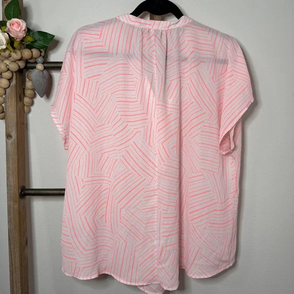 APT 9 Womens Pink White Geometric Print Short Sleeve V Neck Top Size X Large - Picture 5 of 9